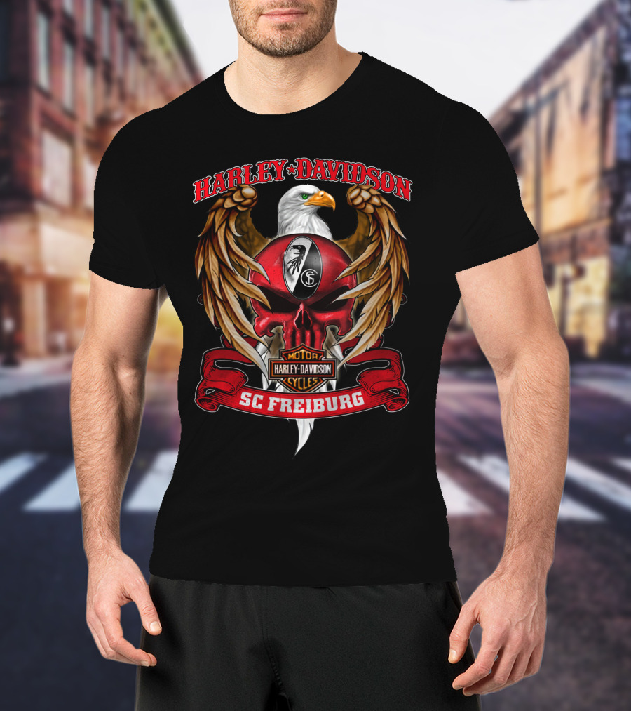 Harley Davidson Sc Freiburg Motorcycles Football Eagle Crest T-Shirt