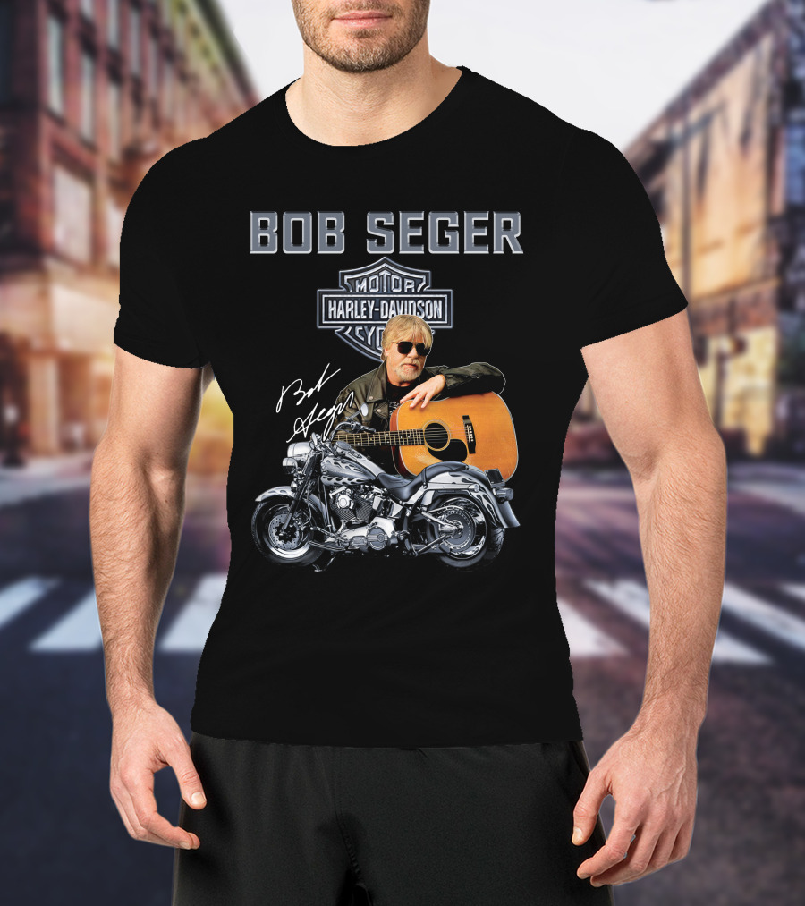 Bob Seger Harley Davidson Motorcycle Guitar Signature T-Shirt