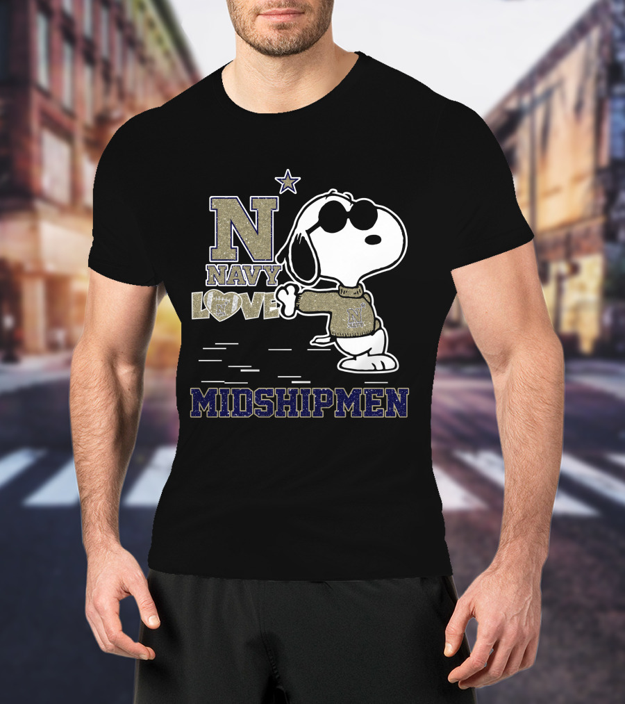 Navy Love Midshipmen Snoopy Walking With Star T-Shirt