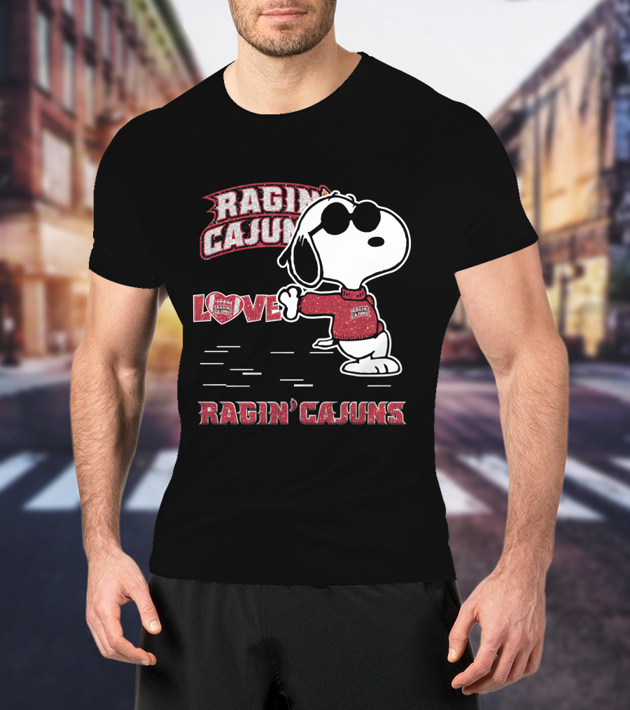 Snoopy Love Ragin' Cajuns Louisiana Lafayette T-Shirt