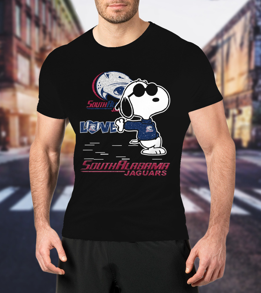 Snoopy Love South Alabama Jaguars Football Fan Gear T-Shirt