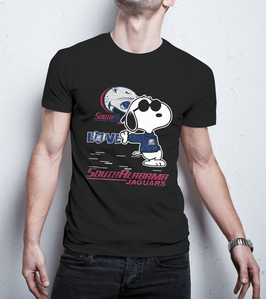 Snoopy Love South Alabama Jaguars Football Fan Gear T-Shirt