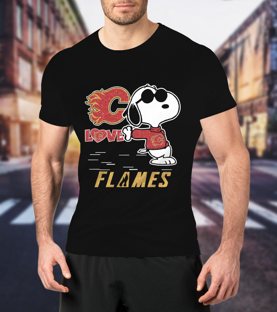 Snoopy Love Calgary Flames Peanuts Logo Cartoon T-Shirt