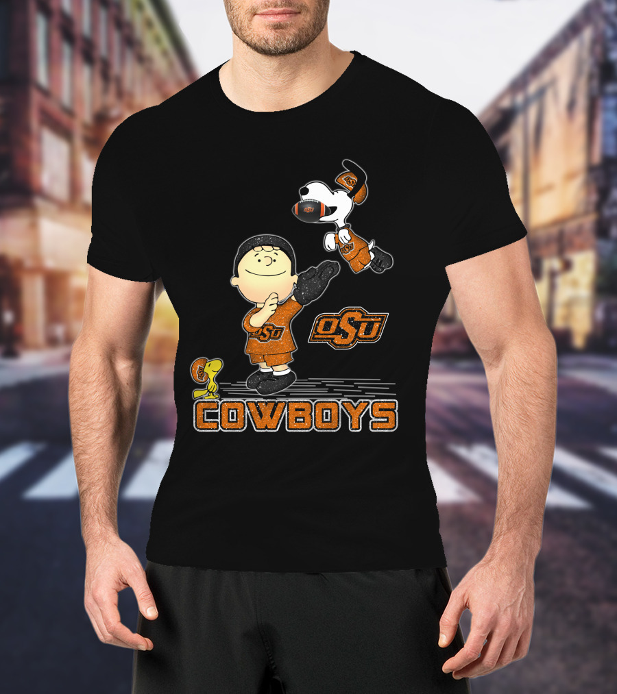 Snoopy OSU Oklahoma State Cowboys Football Charlie Brown Woodstock T-Shirt