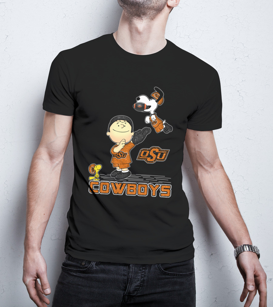 Snoopy OSU Oklahoma State Cowboys Football Charlie Brown Woodstock T-Shirt