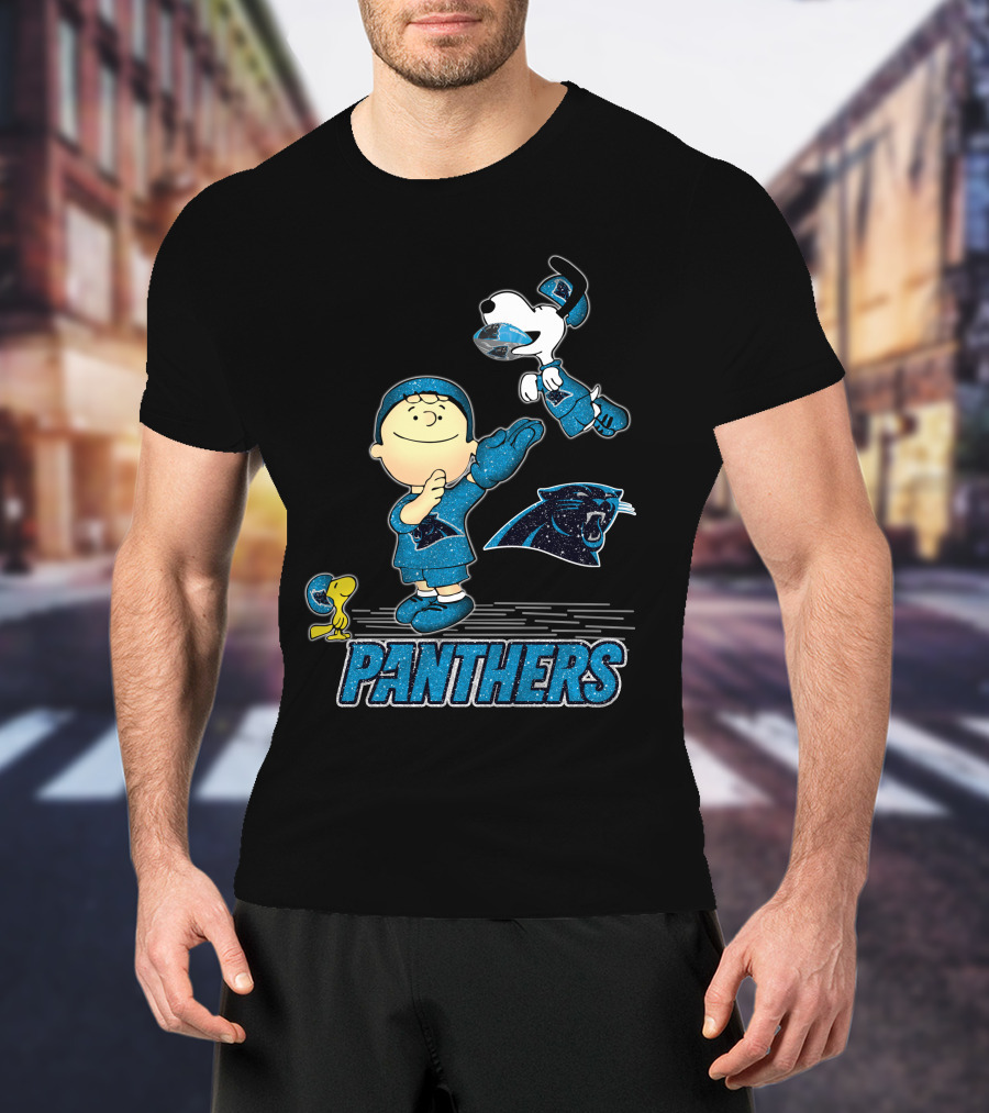 Snoopy And Woodstock Celebrate With Carolina Panthers Football Fun T-Shirt