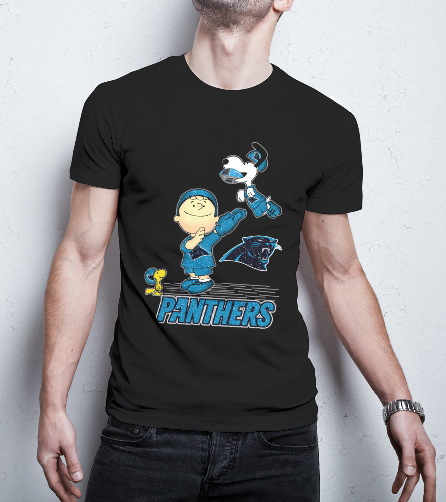 Snoopy And Woodstock Celebrate With Carolina Panthers Football Fun T-Shirt