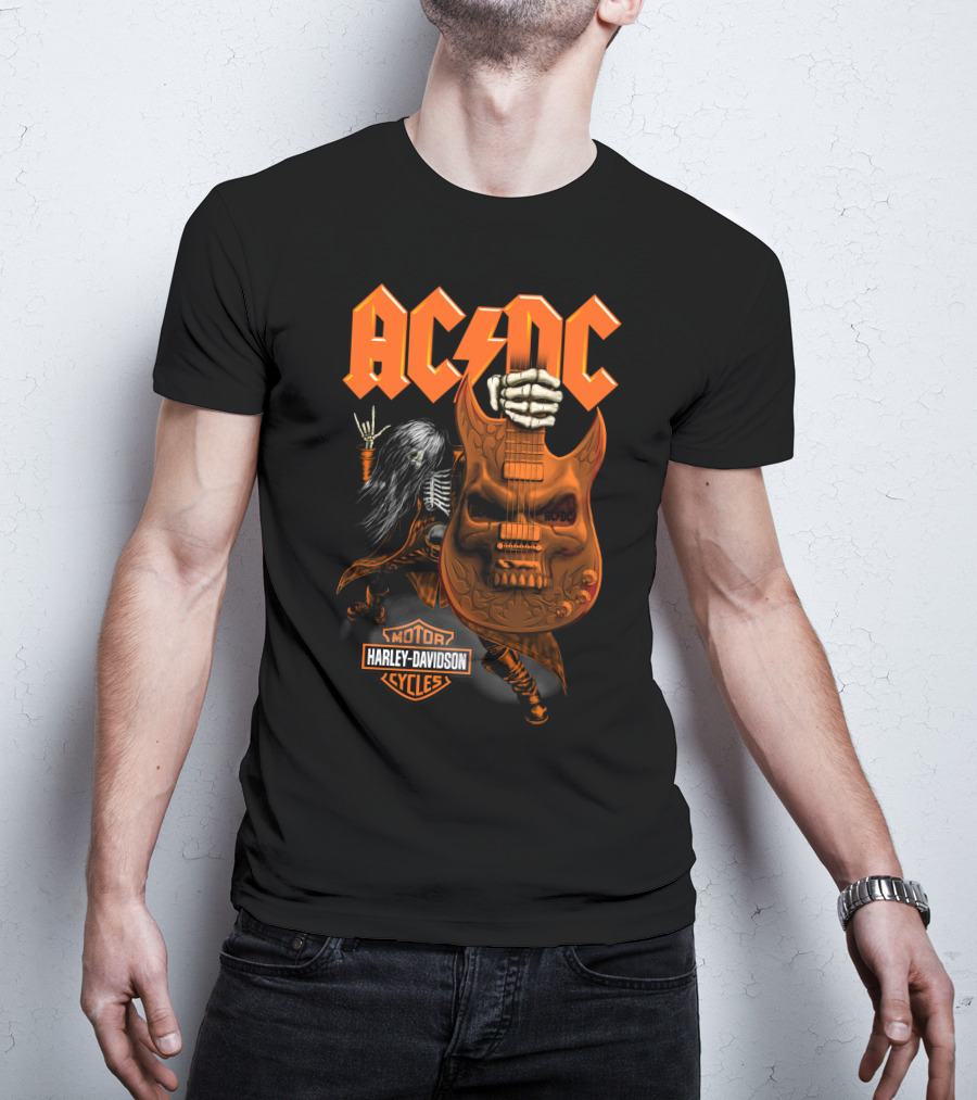 Acdc Harley Davidson Skeleton Guitarist Rock Icon T-Shirt