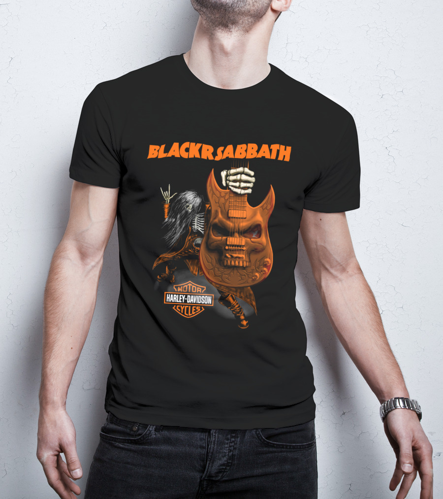 Black Sabbath Harley Davidson Motor Cycles Skeleton Guitar T-Shirt