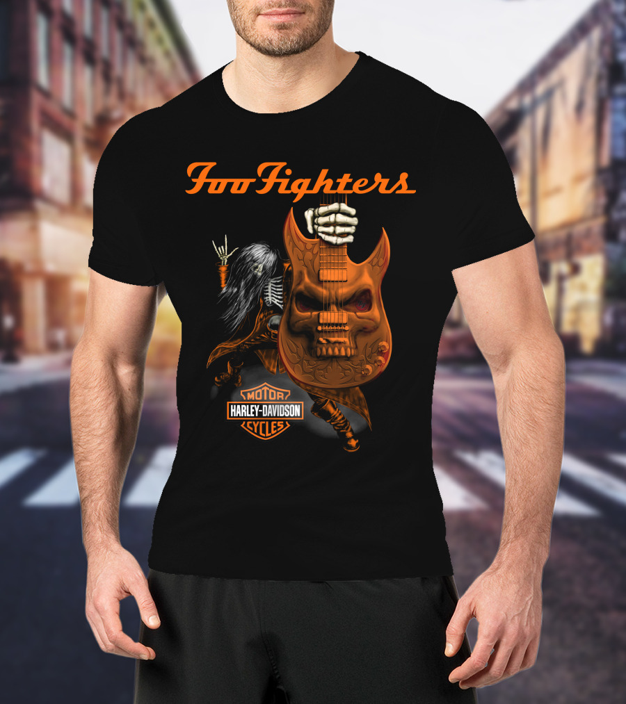 Foo Fighters Harley Davidson Skull Guitar T-Shirt