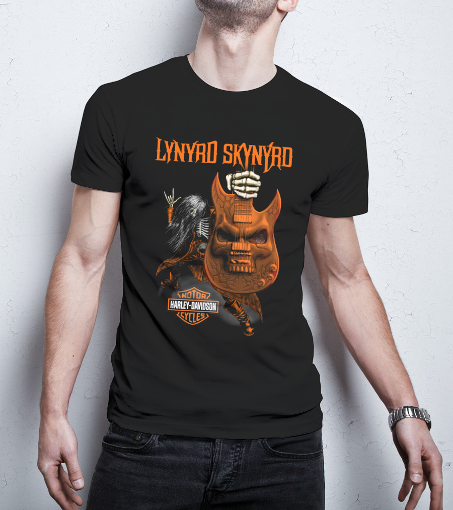 Lynyrd Skynyrd Harley Davidson Motor Cycles Skeleton Guitar T-Shirt