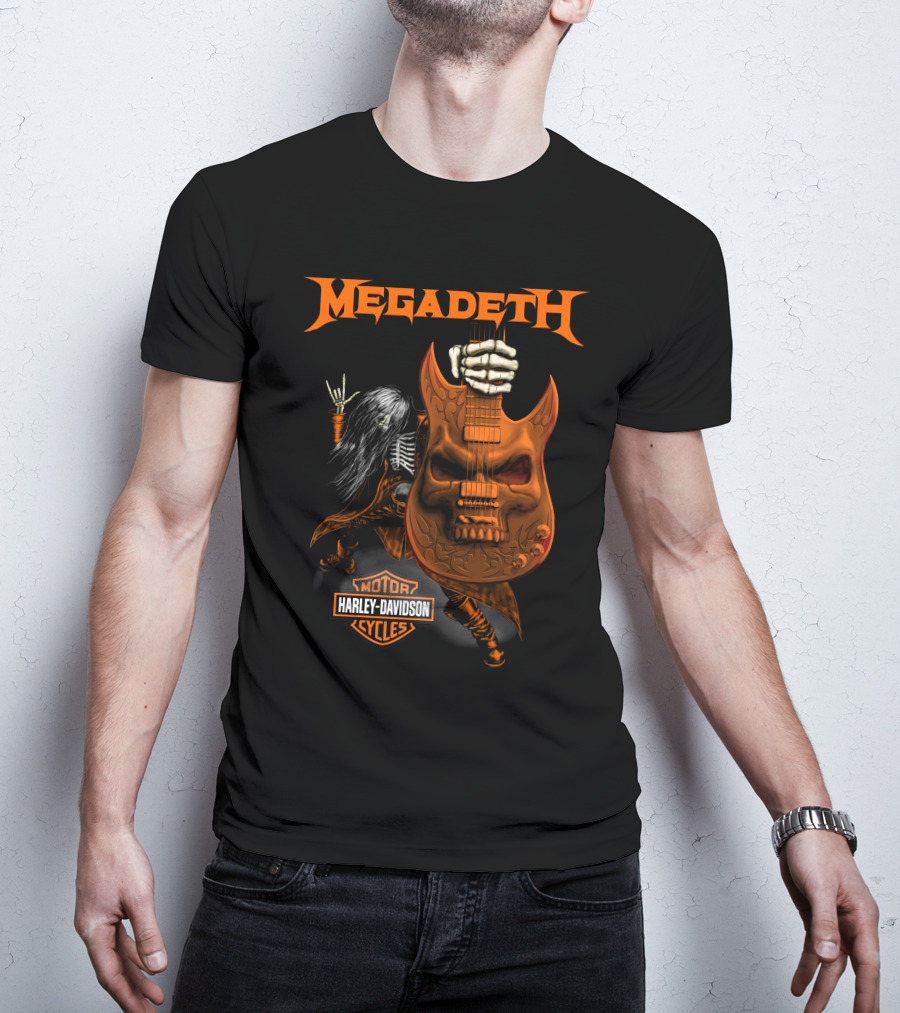 Megadeth Harley Davidson Motor Cycles Skull Guitar Rock T-Shirt