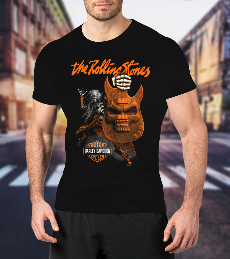 The Rolling Stones Harley Davidson Skeleton Guitar T-Shirt