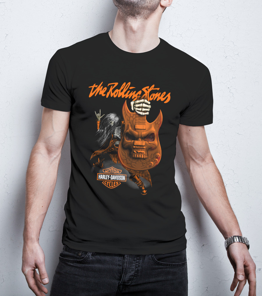 The Rolling Stones Harley Davidson Skeleton Guitar T-Shirt