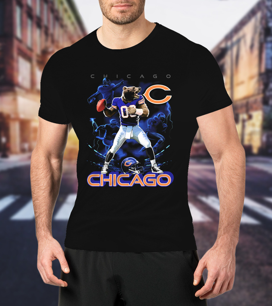 Chicago Bears Football Player Bear With Ball And Helmet T-Shirt
