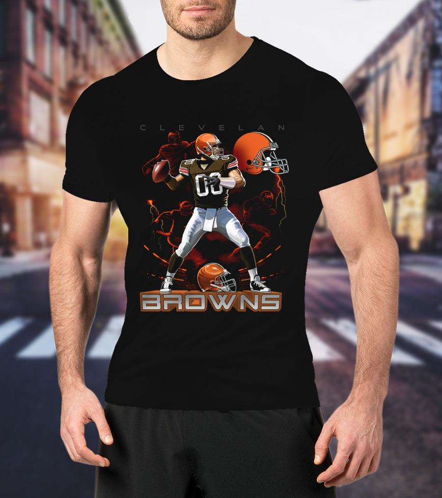 Cleveland Browns Football Quarterback Helmet Graphics T-Shirt