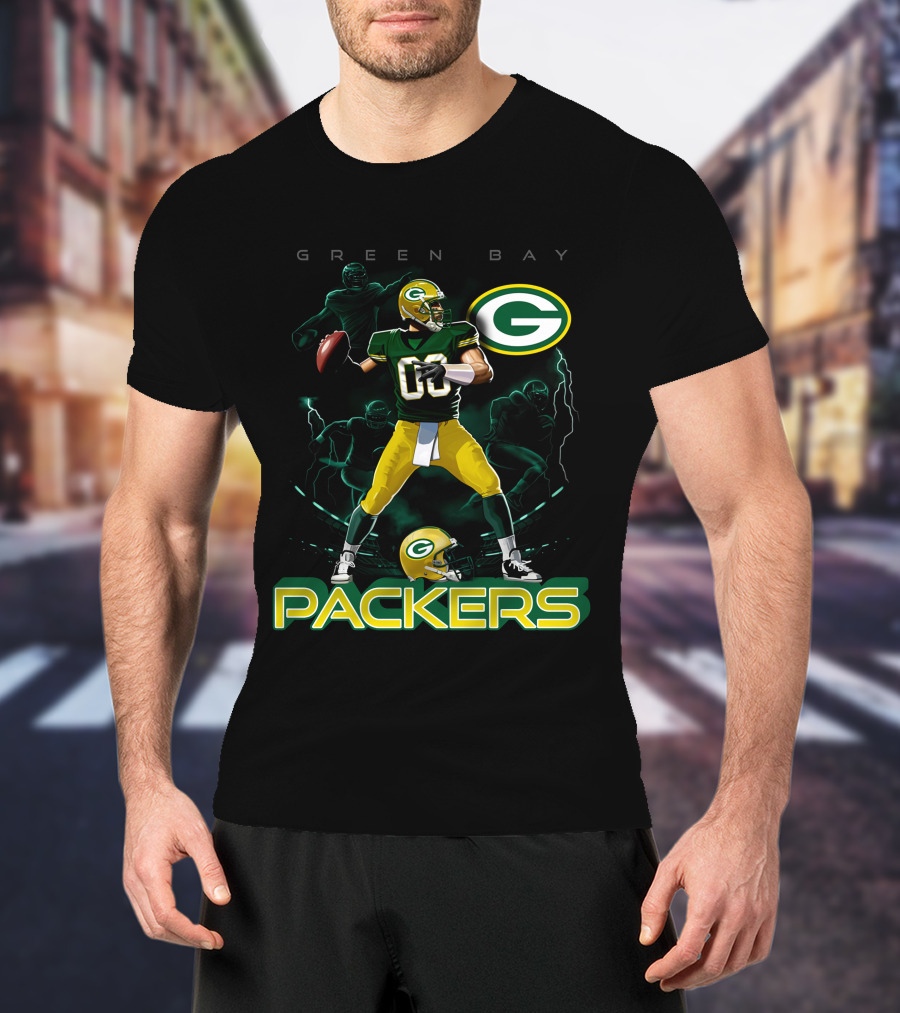Green Bay Packers Quarterback Action And Helmet T-Shirt