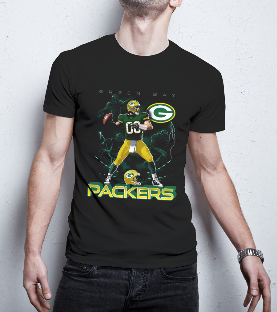 Green Bay Packers Quarterback Action And Helmet T-Shirt