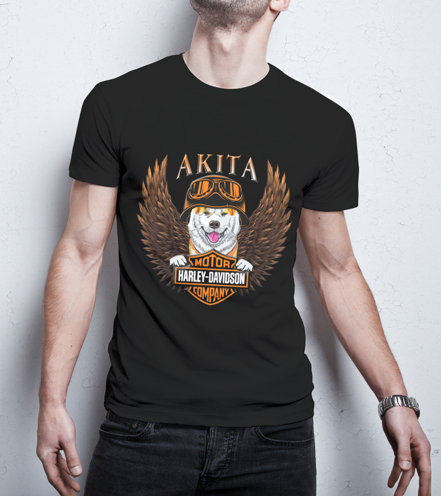 Akita Harley Davidson Motor Company Winged Dog Helmet T-Shirt