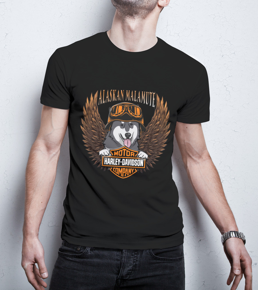 Alaskan Malamute Harley Davidson Motor Company Winged Goggles T-Shirt