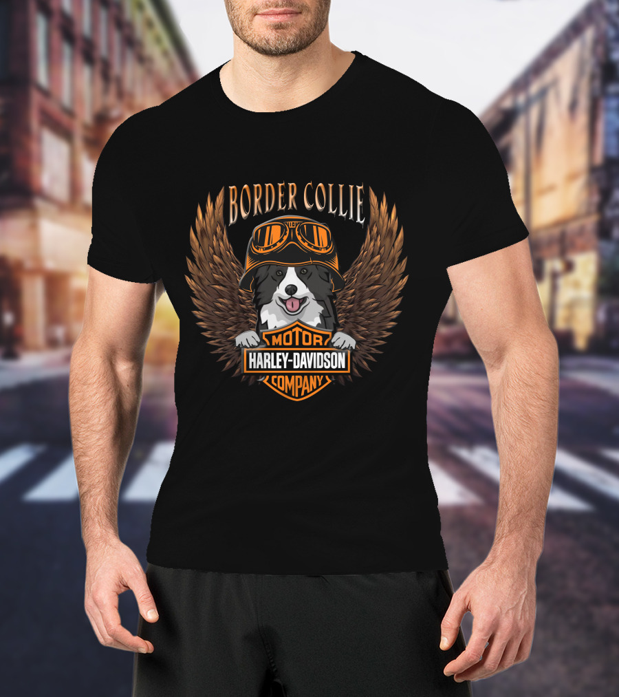 Border Collie Harley Davidson Motor Company Wings Goggles T-Shirt