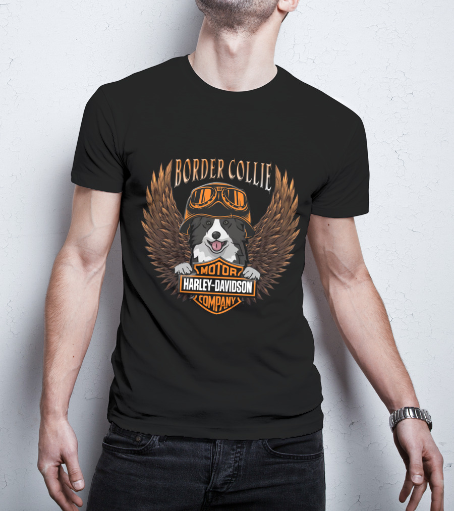 Border Collie Harley Davidson Motor Company Wings Goggles T-Shirt
