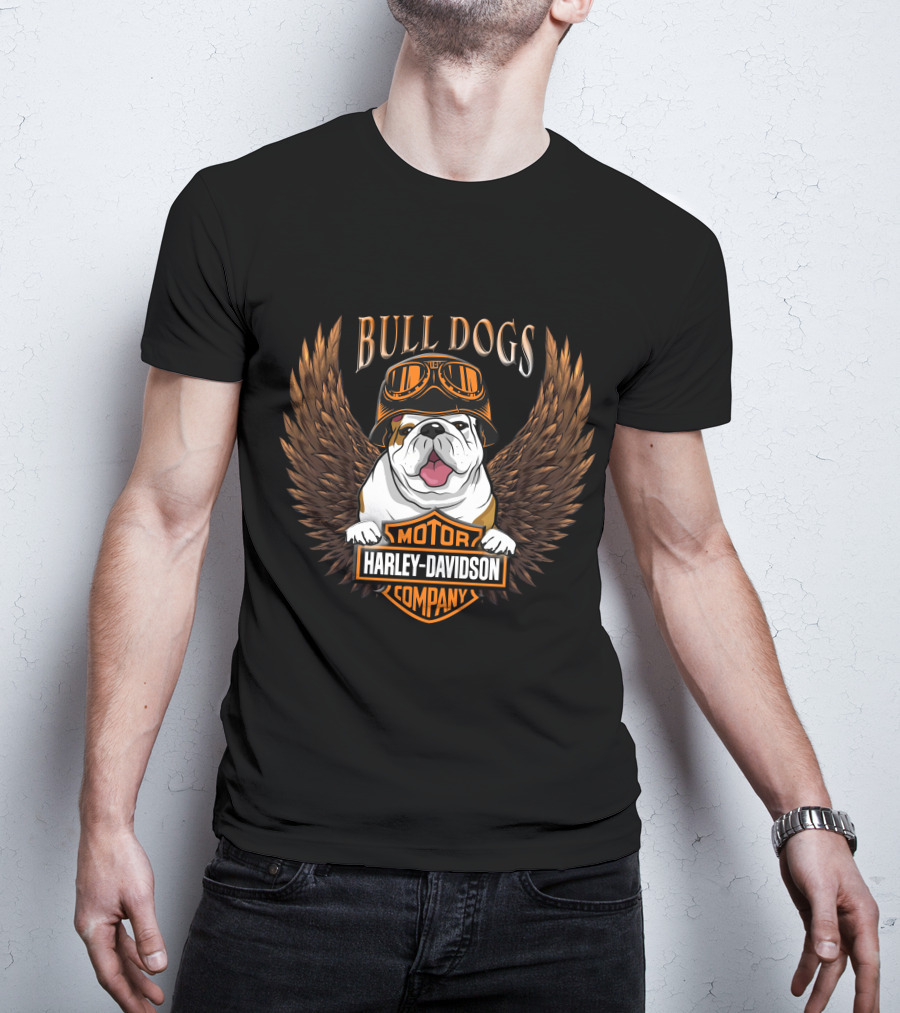 Bull Dogs Harley Davidson Motor Company Wings Helmet T-Shirt