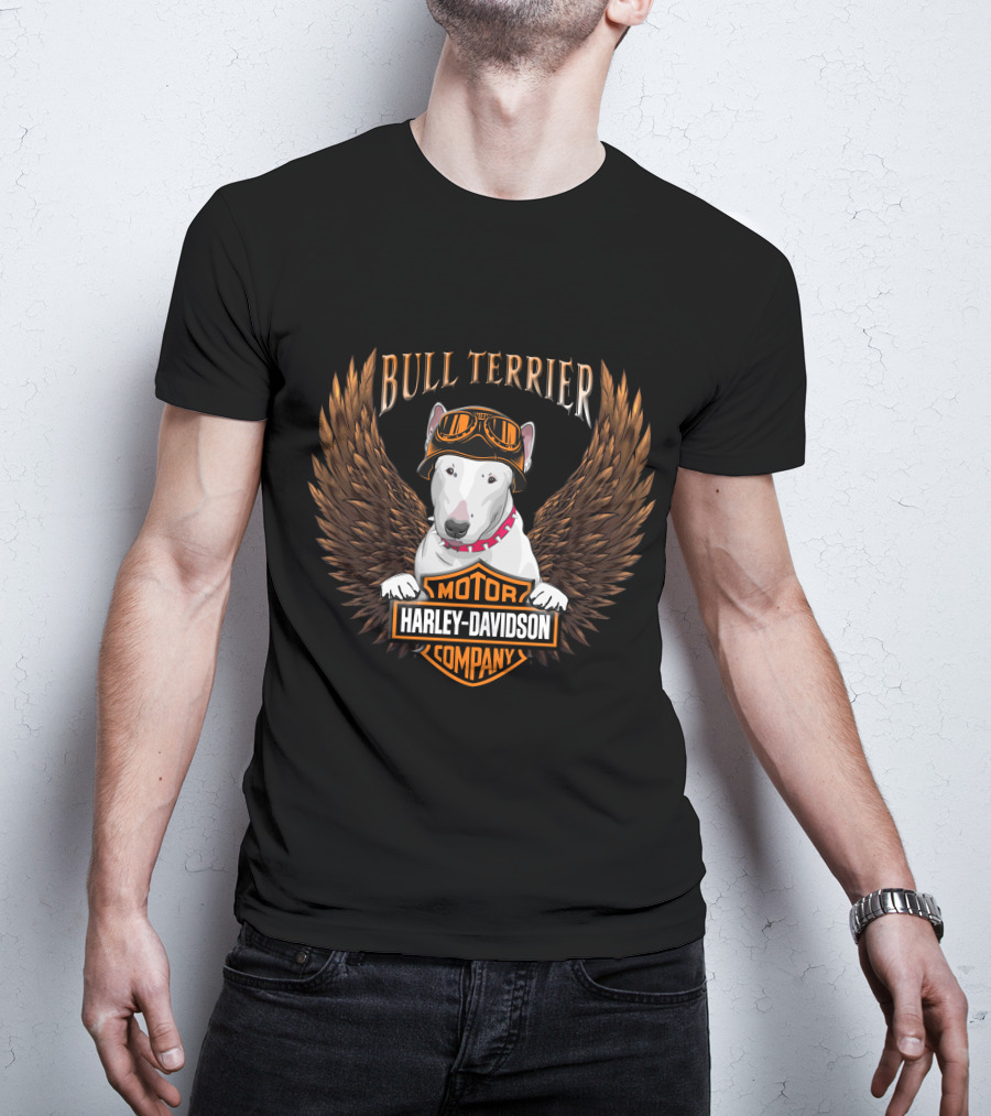Bull Terrier Harley Davidson Motor Company Wings T-Shirt