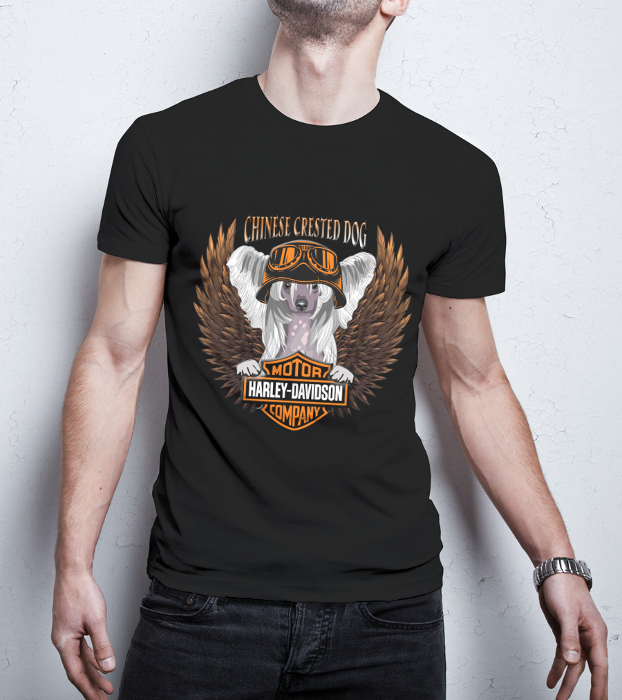 Chinese Crested Dog Harley Davidson Motor Company Winged T-Shirt