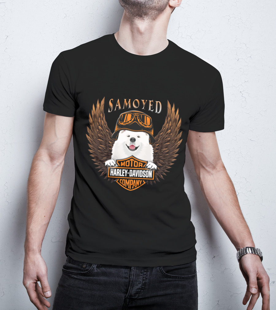 Samoyed Harley Davidson Motor Company Winged Goggles T-Shirt