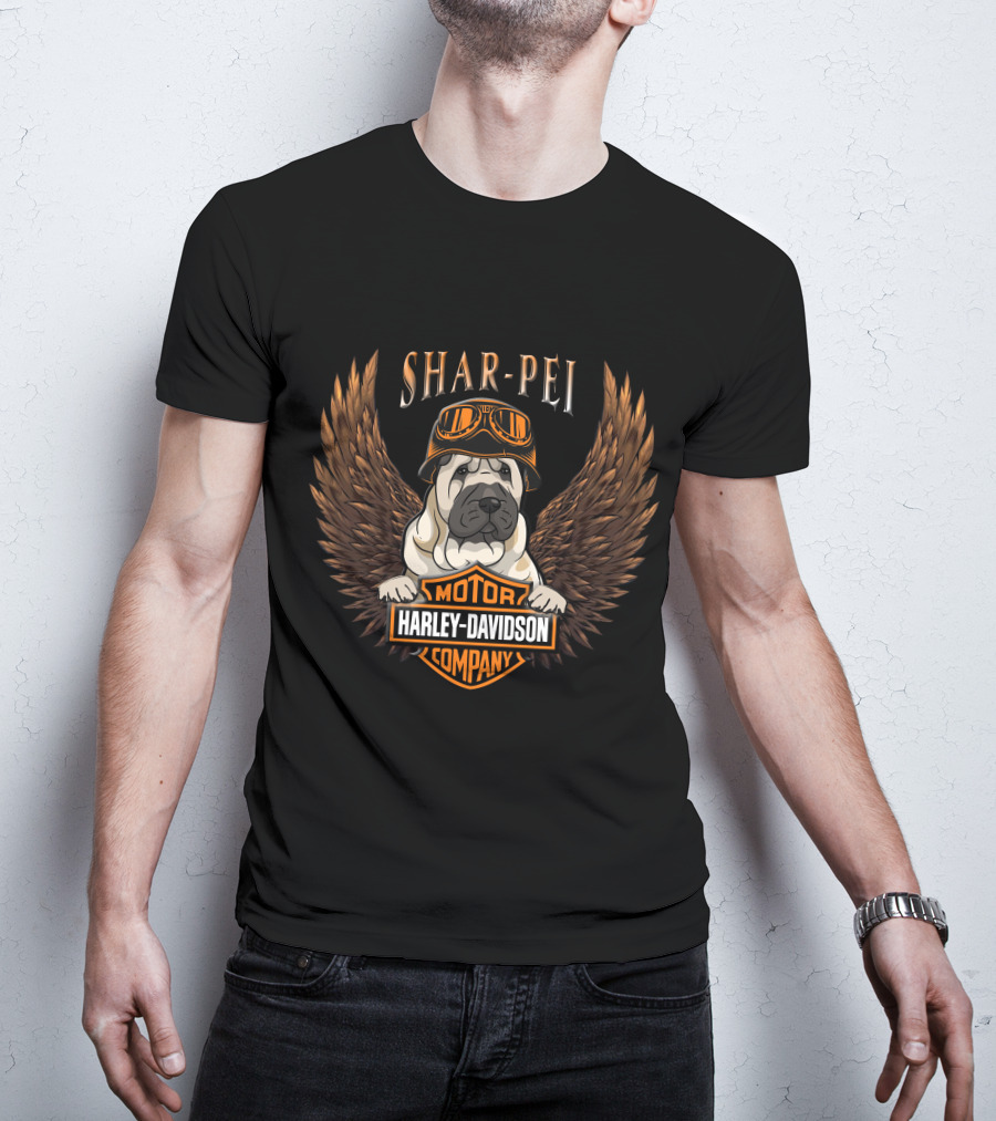Harley Davidson Shar-Pei With Goggles And Wings T-Shirt