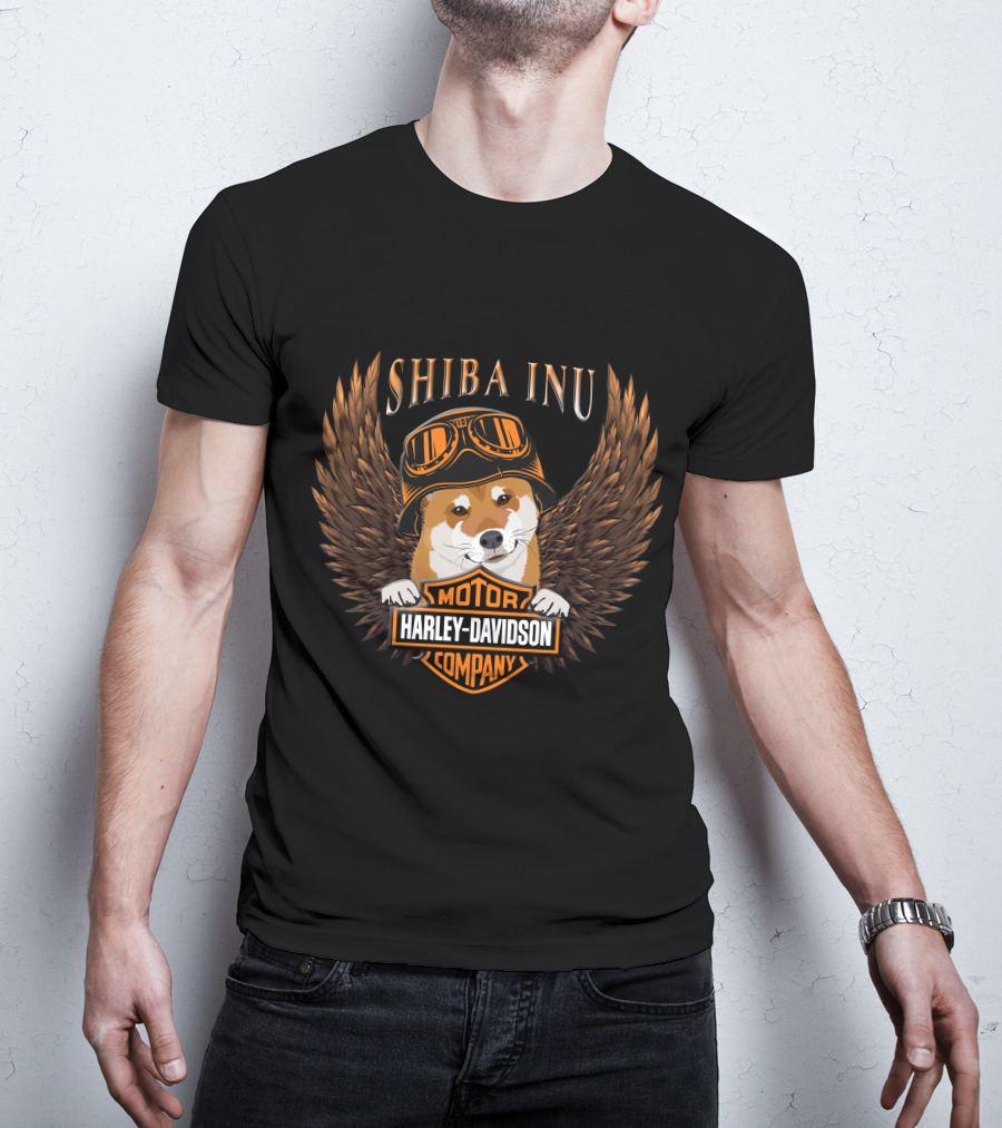 Shiba Inu Harley Davidson Motor Company Wings And Goggles T-Shirt