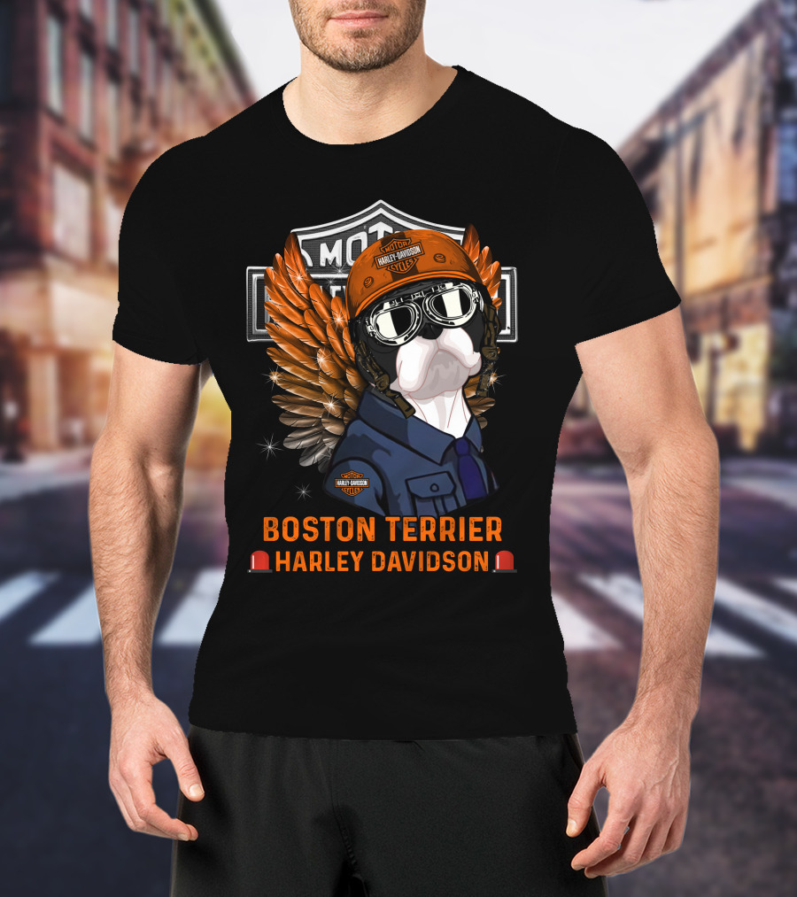 Boston Terrier Harley Davidson Moto Wings T-Shirt