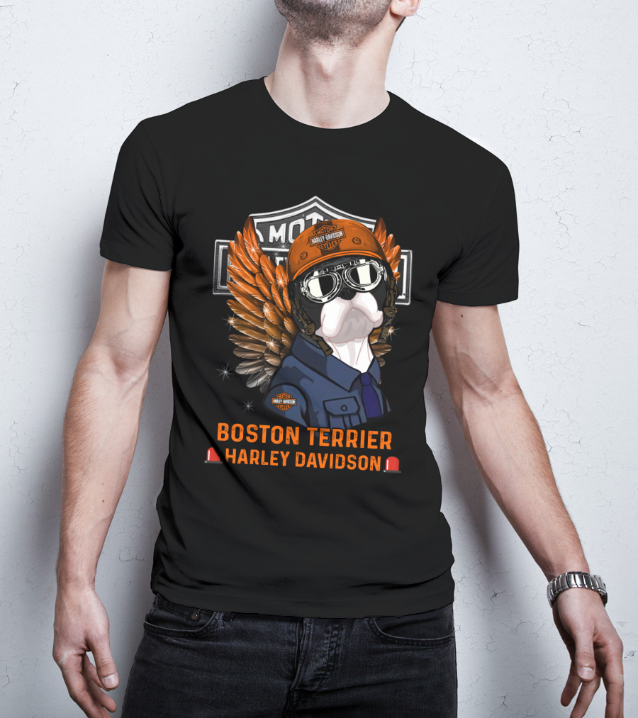 Boston Terrier Harley Davidson Moto Wings T-Shirt