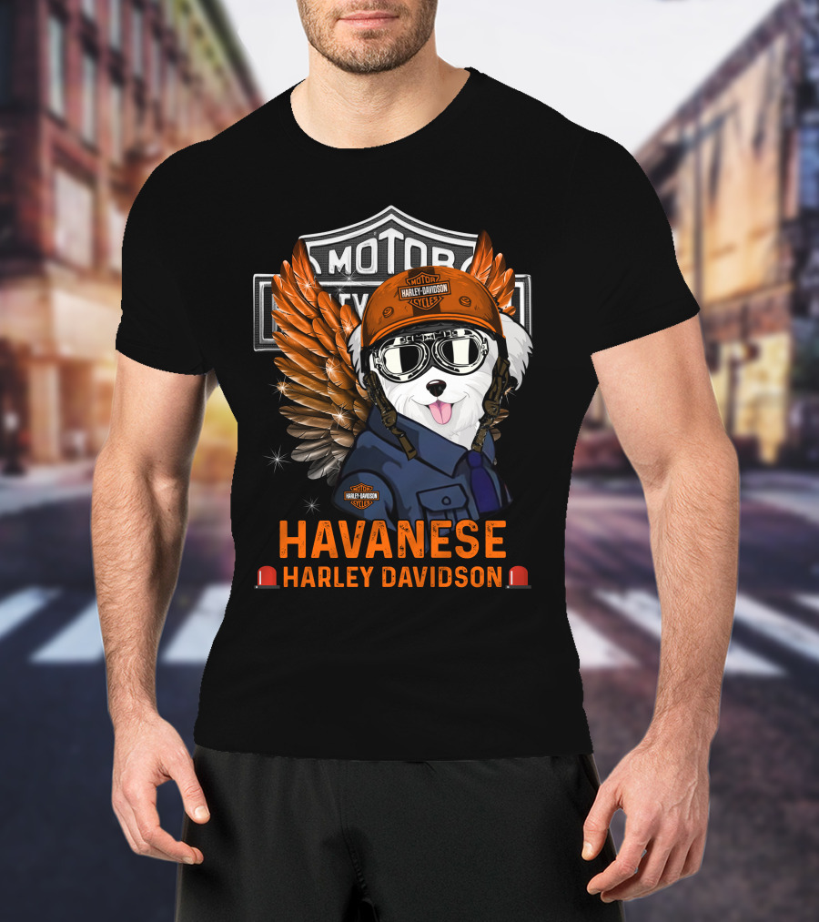 Havanese Harley Davidson Motorcycles Winged Dog Helmet T-Shirt