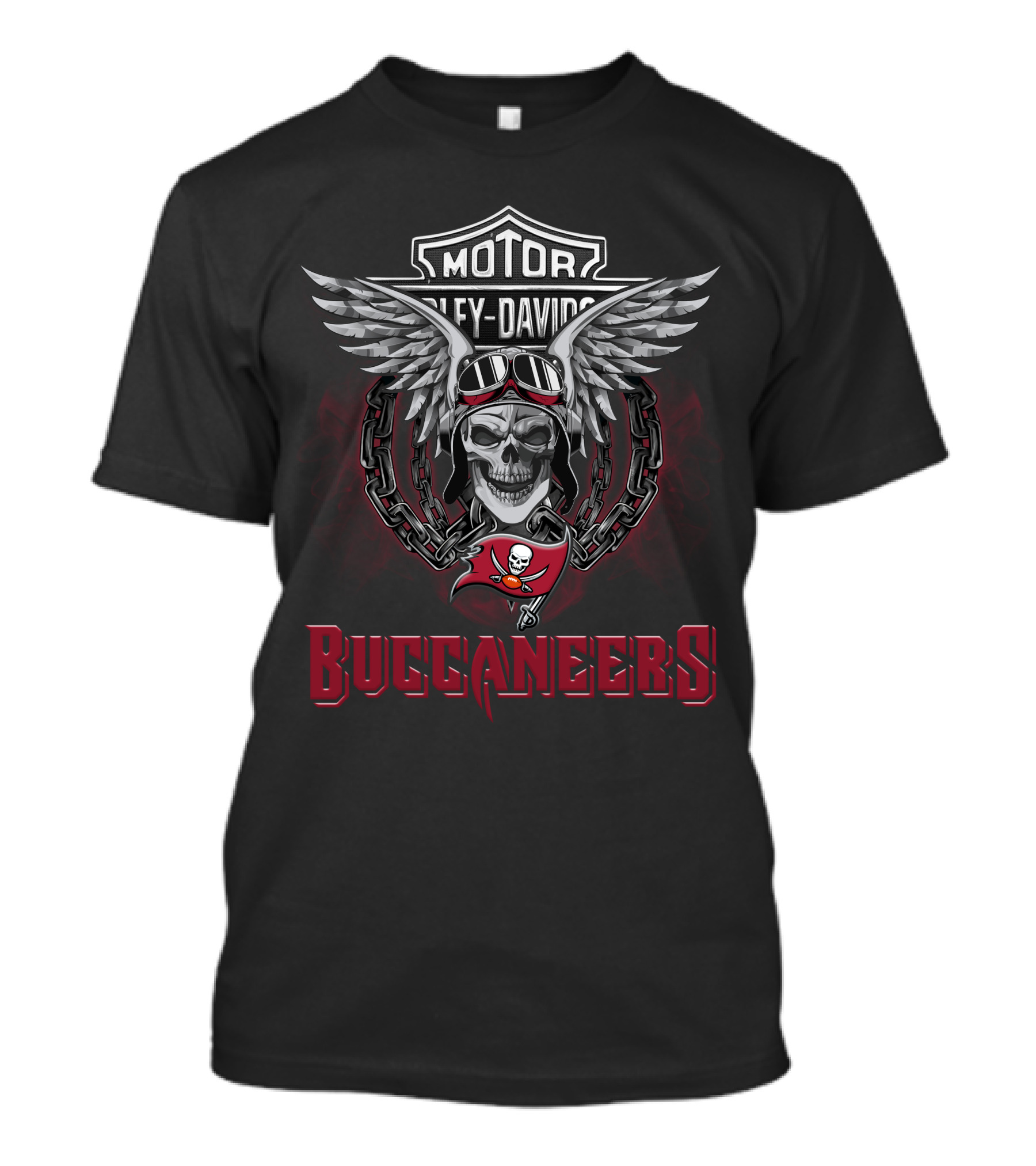 Tampa Bay Buccaneers Harley Davidson Skull With Wings Nfl Football Fans T-Shirt