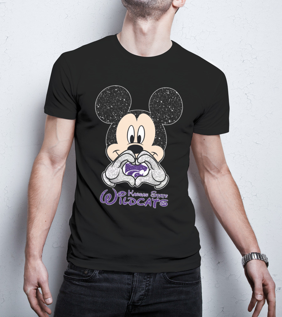 Mickey Love Kansas State Wildcats Glitter Heart T-Shirt