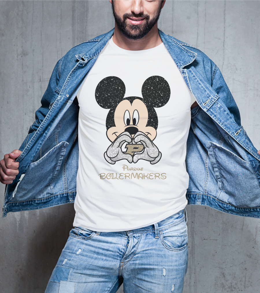Purdue Boilermakers Mickey Mouse Heart Gesture T-Shirt