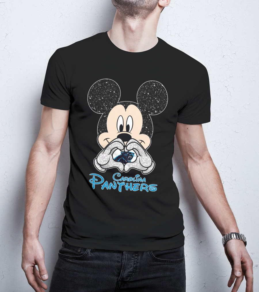 Mickey Carolina Panthers Glitter Heart T-Shirt