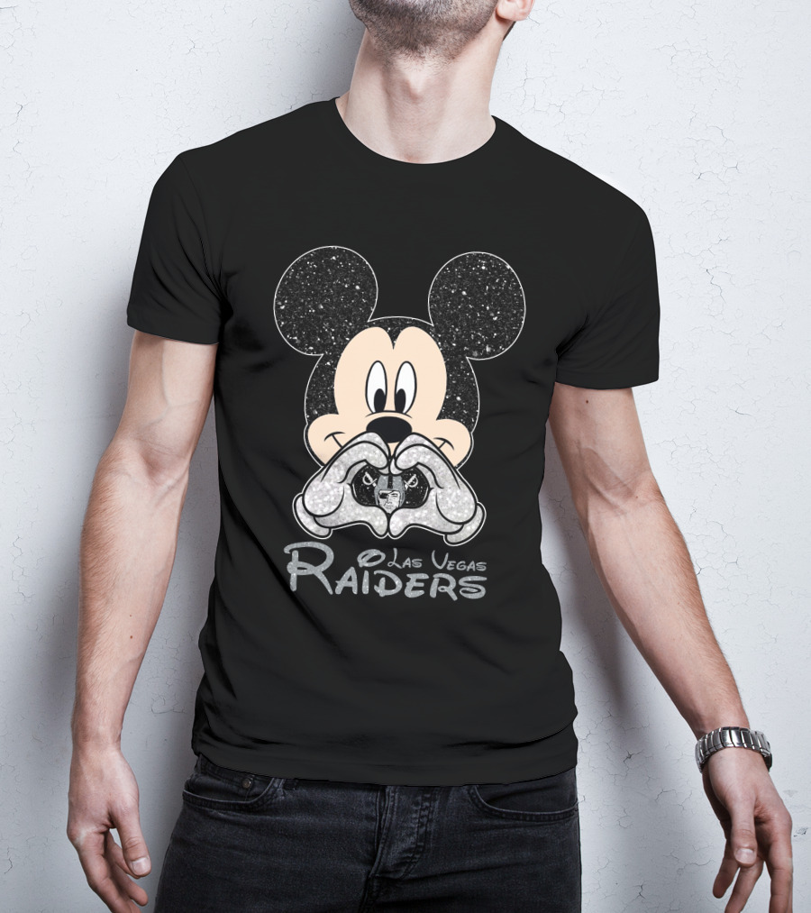 Mickey Mouse Las Vegas Raiders Heart Hands T-Shirt