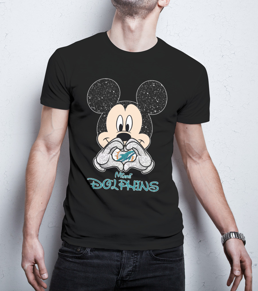 Mickey Miami Dolphins Heart Hands T-Shirt
