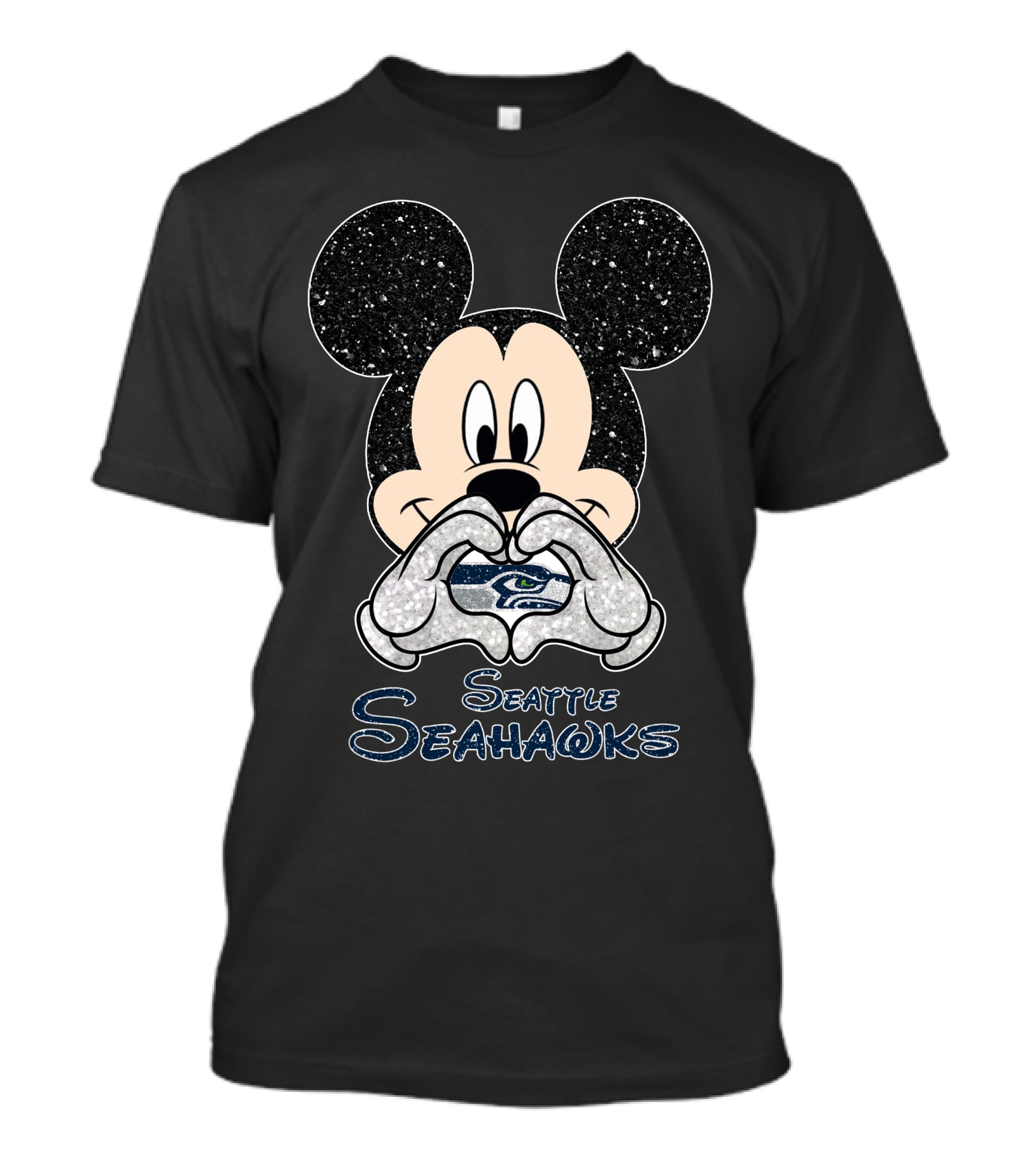 Mickey Mouse Holding Heart Seahawks Logo Seattle T-Shirt