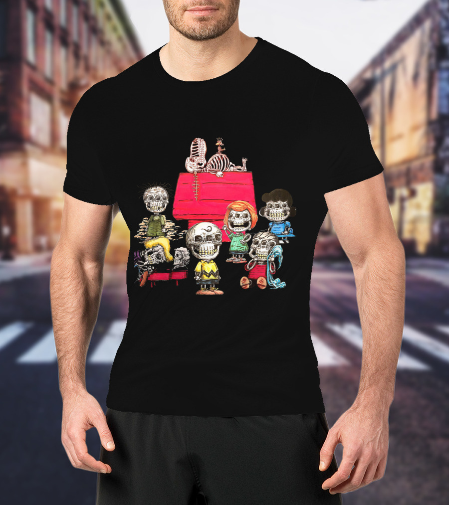 Skeleton Family Peanuts Halloween Spooky Characters T-Shirt