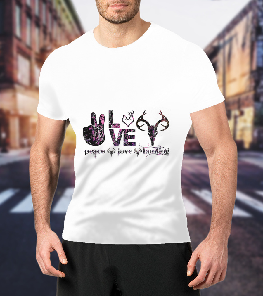 Peace Love Hunting Antler Symbolism Wildlife Passion T-Shirt