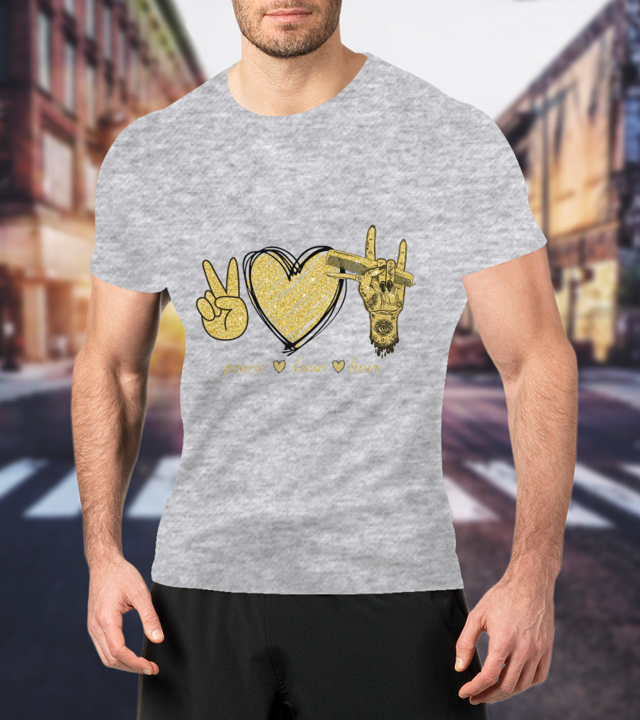 Peace Love Hair Glitter Heart And Scissors T-Shirt
