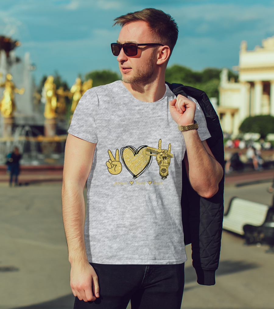 Peace Love Hair Glitter Heart And Scissors T-Shirt