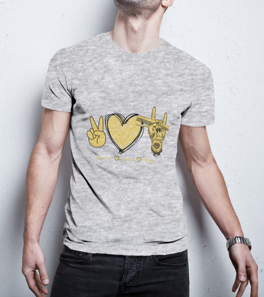Peace Love Hair Glitter Heart And Scissors T-Shirt