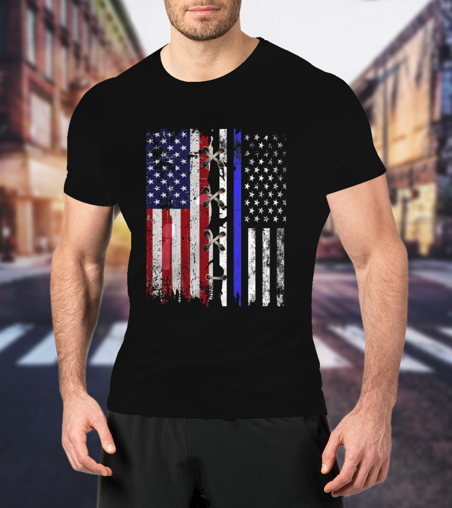 American Flag Thin Blue Line Split T-Shirt
