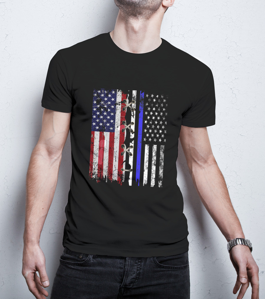 American Flag Thin Blue Line Split T-Shirt