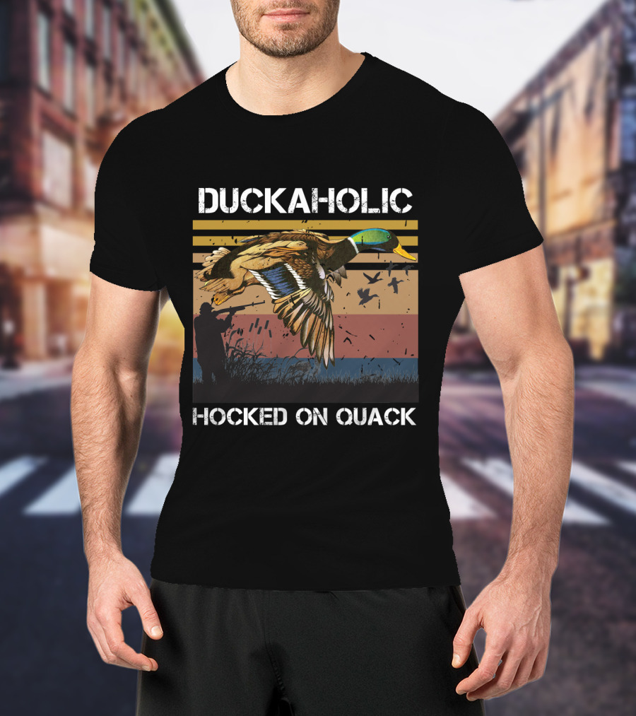 DUCKAHOLIC HOOKED ON QUACK Hunter And Flying Ducks T-Shirt